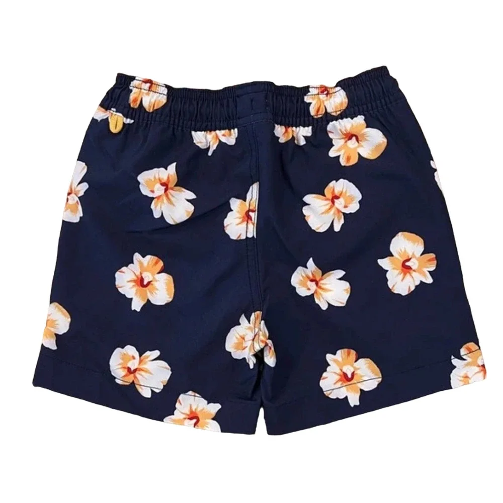 NWT J. Crew Boys' Navy W/ Gold & White Tropical Floral Swim Trunk